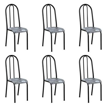 Imagem de Kit 6 Cadeiras De Cozinha Flórida Estampado Pará Cinza Pés De Ferro Preto
