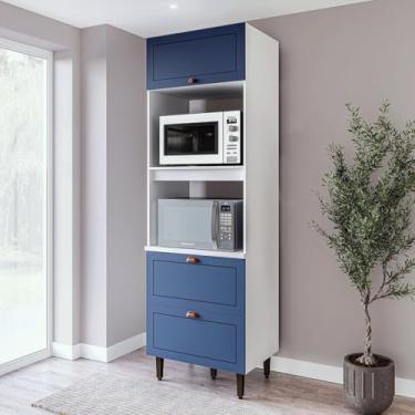 Imagem de Torre Quente 1 Porta 2 Gavetas 2 Nichos para Forno Pérola Yescasa Branco/Azul