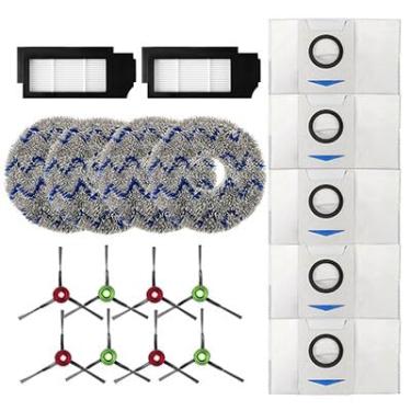 Imagem de Kit de peças de reposição para aspirador de pó compatível com ECOVACS DEEBOT X1 Omni / X1TURBO / X1 Plus robô aspirador de pó, 5 sacos de pó, 4 almofadas de pano para esfregão, 2 filtros Hepa, 8 escovas laterais (19 peças)