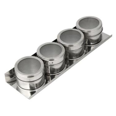 Imagem de Kit 4 Porta Condimentos E Temperos Potes Magnético Aço Inox - Mbm