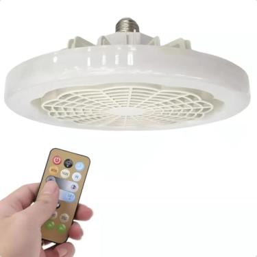 Imagem de Ventilador de Teto Lâmpada luminária e Controle Remoto Luz Branco Quente Fria Natural Ajustável De Brilho Silencioso 30W LED RGB Bivolt Silencioso e Controle Remoto. Branco
