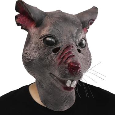 Imagem de Three Dogs Party Mouse Head Mask Animal Scar Rat Mask Halloween Cosplay Wear Latex Mask, Black, X-Large