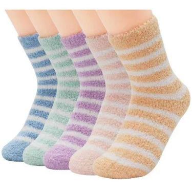 Imagem de Kit 2 Meias Estica Quentinha Colorida Soft Listrada Feminina - HR