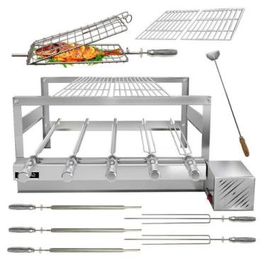 Imagem de Churrasqueira Giratória Grill Inox Gira Soft Grill 5 Espetos Completa 
