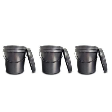 Imagem de Kit 3 Baldinhos Balde Preto Alça Plástica Tampo Hermético 3,6 Litros -