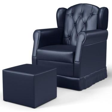 Imagem de Poltrona de Amamentação e Descanso Fixa com Puff Lucy P04 Sintético Az