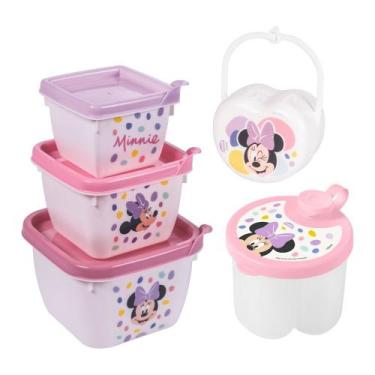 Imagem de Kit infantil conjunto 3 potes, porta leite em pó e porta chupeta Minni