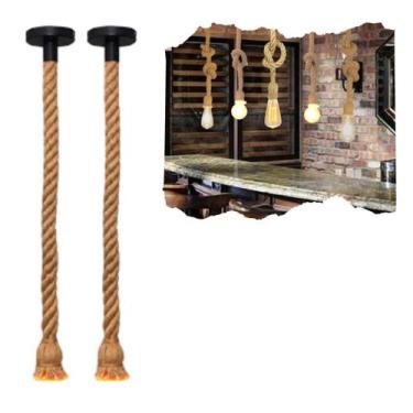Imagem de 2 Pendentes Corda Sisal Retro Rústico Vintage 1,80M Para Nó Laço Com S