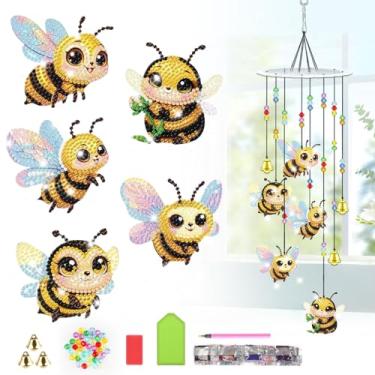Imagem de Bowetile Kits de pintura de diamante de abelha sinos de vento ao ar livre, kits de pintura de arte de diamante para adultos, Peinture Diamant 5D Adulte Nouveauté, suprimentos de artesanato para