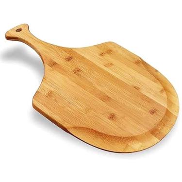 Imagem de Peeling de pizza de bambu, assadeira de madeira, tábua de queijos e carcuterias, tábua de pizza tábua de corte de raquete de pizza com alça para assar pizza, pão, cortar frutas, vegetais, queijo e tábua de servir