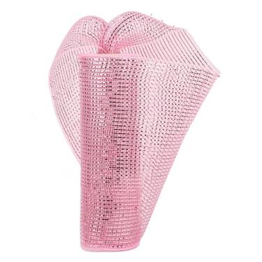 Imagem de HUIHUANG Pink Deco Mesh 10" Deluxe Metallic Wide Foil Fita de malha rosa para fazer grinaldas, decoração de árvore de Natal, guirlandas, guirlanda e laços - 10 jardas