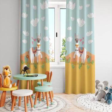 Imagem de Cortina Tecido Oxford Quarto Infantil lhama Cute Deserto - 280x220cm -