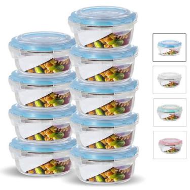 Imagem de KIT 9 Potes de Vidro Redondo com Tampa Hermética 620ml - U4home, Azul