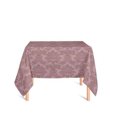 Imagem de Toalha de Mesa Quadrada em Tecido Jacquard Rose e Marrom Medalhão Trad