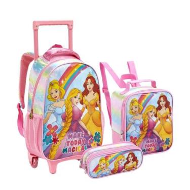 Imagem de Kit Mochila Escolar Infantil Princesa Com e Sem Rodinhas Criança Menin