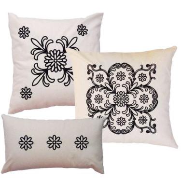 Imagem de Kit 3 Almofadas Bordadas em Linho - Zircônia Preto - Lovely Sonhos