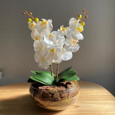 Imagem de Arranjo Centro Mesa Vaso Grande 2 Orquídea Branca Artificial - Decore 
