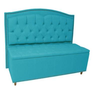 Imagem de Kit Cabeceira e Calçadeira Com Baú 195 cm King Casal Diana Suede Azul 