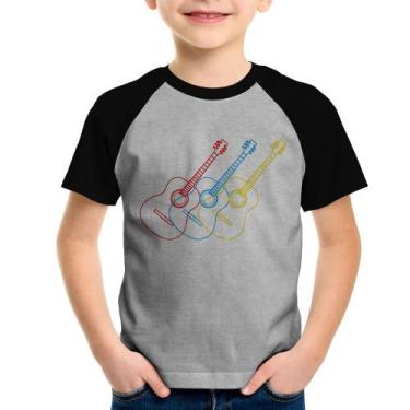 Imagem de Camiseta Raglan Infantil Violão Cores - Foca na Moda, Cinza, Preto, 4