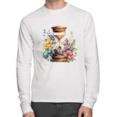 Imagem de Camiseta Algodão Ampulheta Floral Manga Longa - Foca na Moda, Branco, 