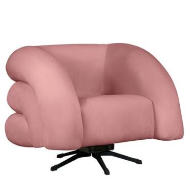 Imagem de Poltrona Decorativa Micheli Base Giratória e Balanço Veludo - Fina Mob