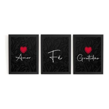 Imagem de Lindo Kit 3 Quadros Arte Minimalista Amor Fé Gratidão - Fanarte