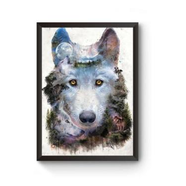 Imagem de Poster Moldurado Animal Surreal Lobo Quadro - Fanarte