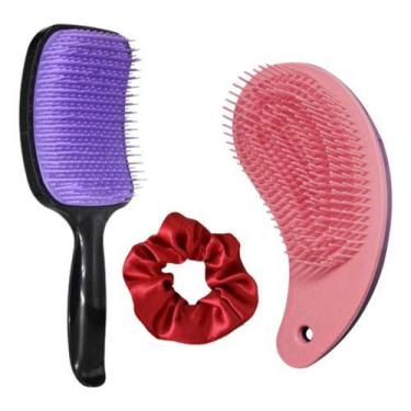 Imagem de Kit Escova Cabelo Raquete Anatômica + Escova Mágica Cerdas Longas Maci