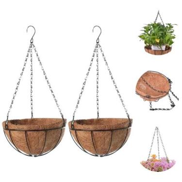Imagem de 2 Vasos Fibra De Coco 15cm Planta Suspenso Pendente Corrente - Fx