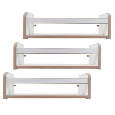 Imagem de Kit 3 Prateleiras Estante Suspensa Parede Porta Livros Revistas Madeir