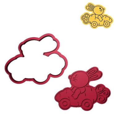 Imagem de Cortador Marcador Coelho no Carro Cenoura - DOCE IMPRESSO,  10,5cm