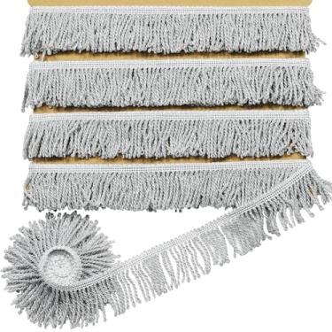 Imagem de 10 metros 4,5 cm/1,8 polegadas de largura, acabamento de franja de costura prateada, franja para vestido de casamento saia abajur decoração (prata)