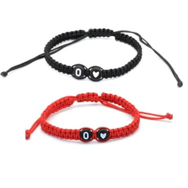 Imagem de Pulseiras de casal com inicial para mulheres e homens, pulseiras de coração trançadas feitas à mão, pulseiras com letras de melhor amigo para presente de 2 joias de aniversário, 0, Resina, Sem Pedra