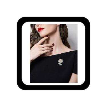 Imagem de Zeshimb Broche de girassol de cristal pavimentado com strass planta flor lapela pino traseiro clássico diamante cz floral alfinete de segurança corsage emblemas joias para mulheres, Metal, Sem Pedra