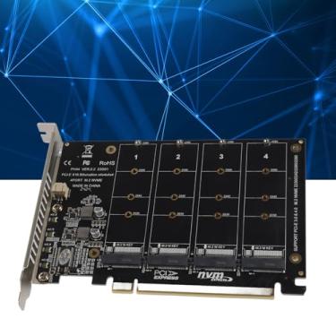 Imagem de Cartão adaptador M2 NVMe SSD para PCIE X16, 4 portas M Key cartão de expansão conversor de disco rígido com 4 indicadores LED, suporta protocolo PCIE 3 0, 4 0 (ph44)