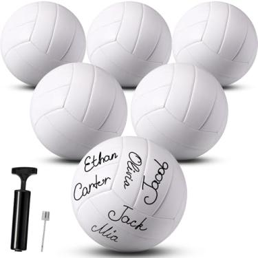 Imagem de Jexine Bola de voleibol autografada toda branca em branco, tamanho oficial, 5, pintura faça você mesmo, bola de vôlei simples com bomba de agulha para autógrafos, treinadores, presente de sala de aula
