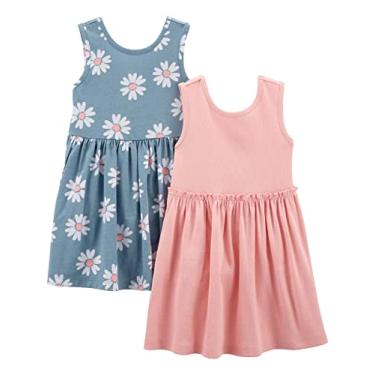 Imagem de Simple Joys by Carter's Conjuntos de vestidos de manga curta e sem mangas para meninas, pacote com 2, Floral/rosa azul empoeirado, 2 Anos