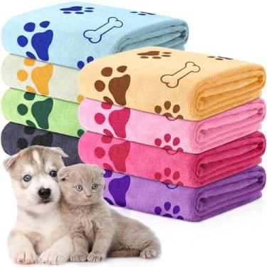 Imagem de Chumia 8 peças de toalhas a granel para secar cães gatos toalhas de animal de estimação microfibra secagem rápida cão pata toalha de banho pet suprimentos de banho absorventes para cães médios animais