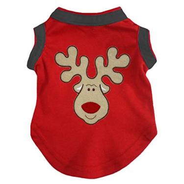 Imagem de Petitebella Reindeer Face Camisa de algodão vermelha Roupas de cachorro (bainha preta, grande)