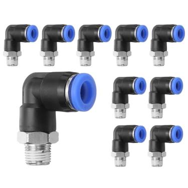 Imagem de HARFINGTON 10 peças de encaixe push to connect cotovelo macho tubo de 5/40.6 cm OD x 1/8 polegada NPT rosca plástico conexão rápida mangueira de ar kit de encaixe pneumático conector de bloqueio de