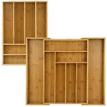 Imagem de Heim Concept Organizador de gavetas, bandeja de talheres de bambu, organizador de talheres