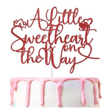 Imagem de A Little Sweetheart is on the Way Cake Topper, Welcome Baby, Oh Baby, Valentine's Day Baby Shower Gender Reveal Party Decorations Supplies for Girl Boy