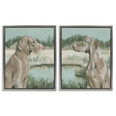 Imagem de Stupell Industries Conjunto de arte de parede Weimaraner Dog by Marsh 2 peças de tela flutuante emoldurada por Grace Popp, moldura flutuante cinza, 78 x 63 cm