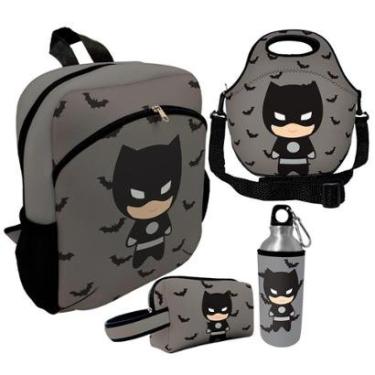 Imagem de Kit Escolar Infantil Mochila de Costas + Lancheira Térmica + Necessaire Plus + Squeeze de Alumínio-Unissex