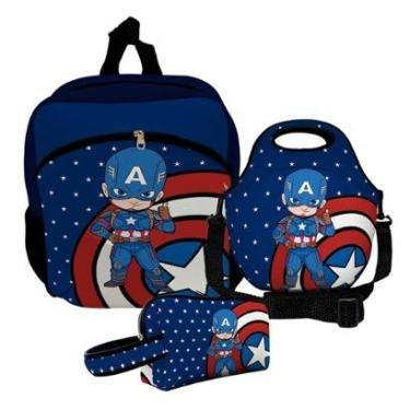 Imagem de Kit Escolar Mochila de Costas + Lancheira + Necessaire Plus – ISOPRENE – Menino Capitão-Unissex