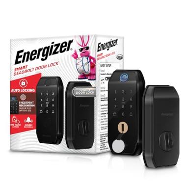 Imagem de Energizer Fechadura de porta inteligente, fechadura com entrada de impressão digital sem chave, controle de aplicativo, tela sensível ao toque com senha anti-espião, 2 chaves e 2 teclas, comporta 50