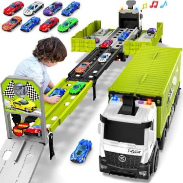 Imagem de Caminhão de Carrinho de Corrida com 8 Carros - Brinquedo para Crianças