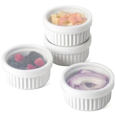 Imagem de LE TAUCI Ramekins com tampas, seguro para forno de ramequins de 227 g, tigelas de ramekin creme brulee, pratos de suflê de cerâmica com tampas, copos de creme para assar, pudim, molho de servir,