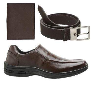 Imagem de Kit Sapato Social Masculino Couro Legitimo Ortopédico Macio Sola Costu