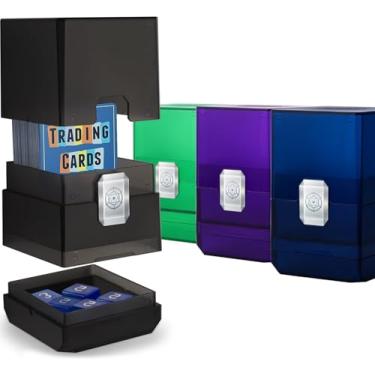 Imagem de Sooez 4 Pack Deck Card Box com Suporte para Dados, Caixa de Cartas para MTG/YuGiOh/TCG com 100+ Capacidade, Fechamento Seguro e Estilo Exclusivo